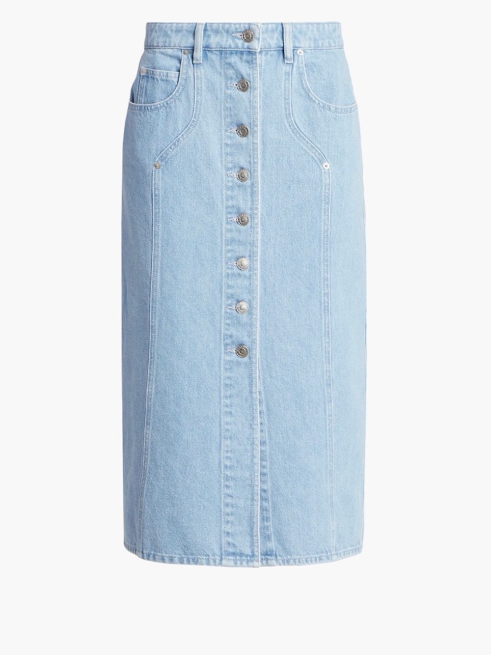 Isabel Marant Etoile Vandy Denim Midi Skirt 38 Button Front High Rise Light Wash - Picture 3 of 10